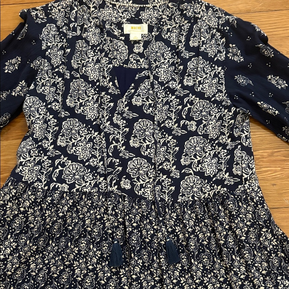 Navy Blue Women's Carlita Tiered Dress Maeve by Anthropologie Small Petite - Picture 6 of 7